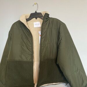 Velvet Olive Puffer Jacket with Sherpa Lining